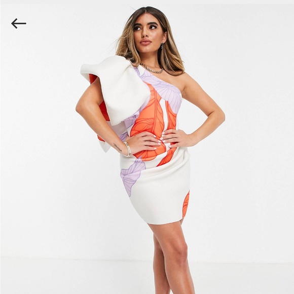 Bubble one sleeve bodycon mini dress in floral print - Picture 3 of 3